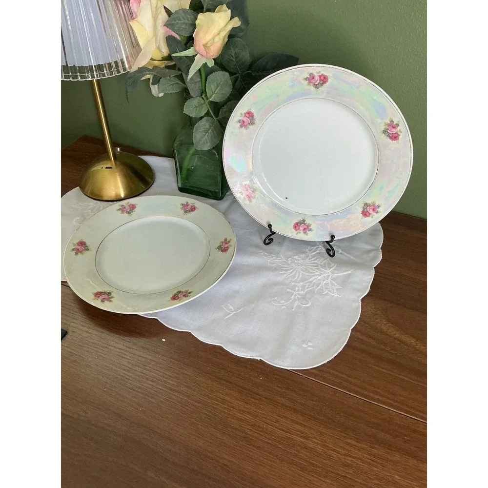Bavaria Lusterware Floral Dessert Plates, Set of 2, Iridescent Vintage China